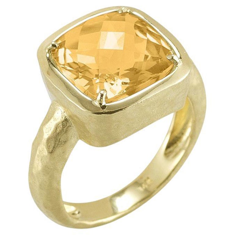 Anillo Cóctel Citrino de Oro Amarillo de 14 Kilates Hecho a Mano