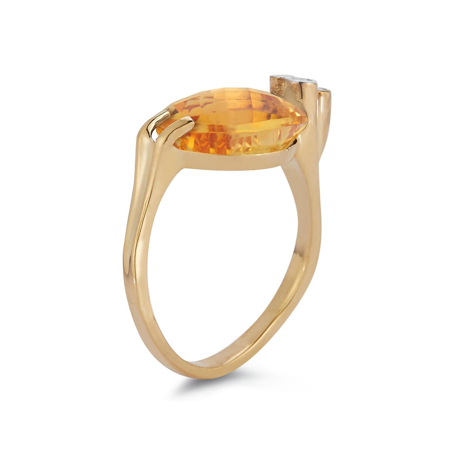 For Sale:  Hand-Crafted 14 Karat Yellow Gold Citrine Color Stone Cocktail Ring 3