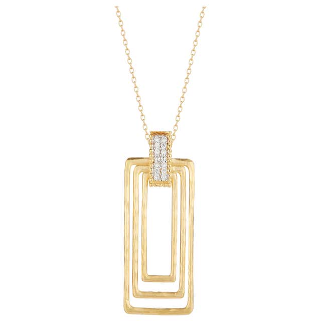 Hand Crafted 14 Karat Yellow Gold Concentric Rectangular-Shaped Pendant ...