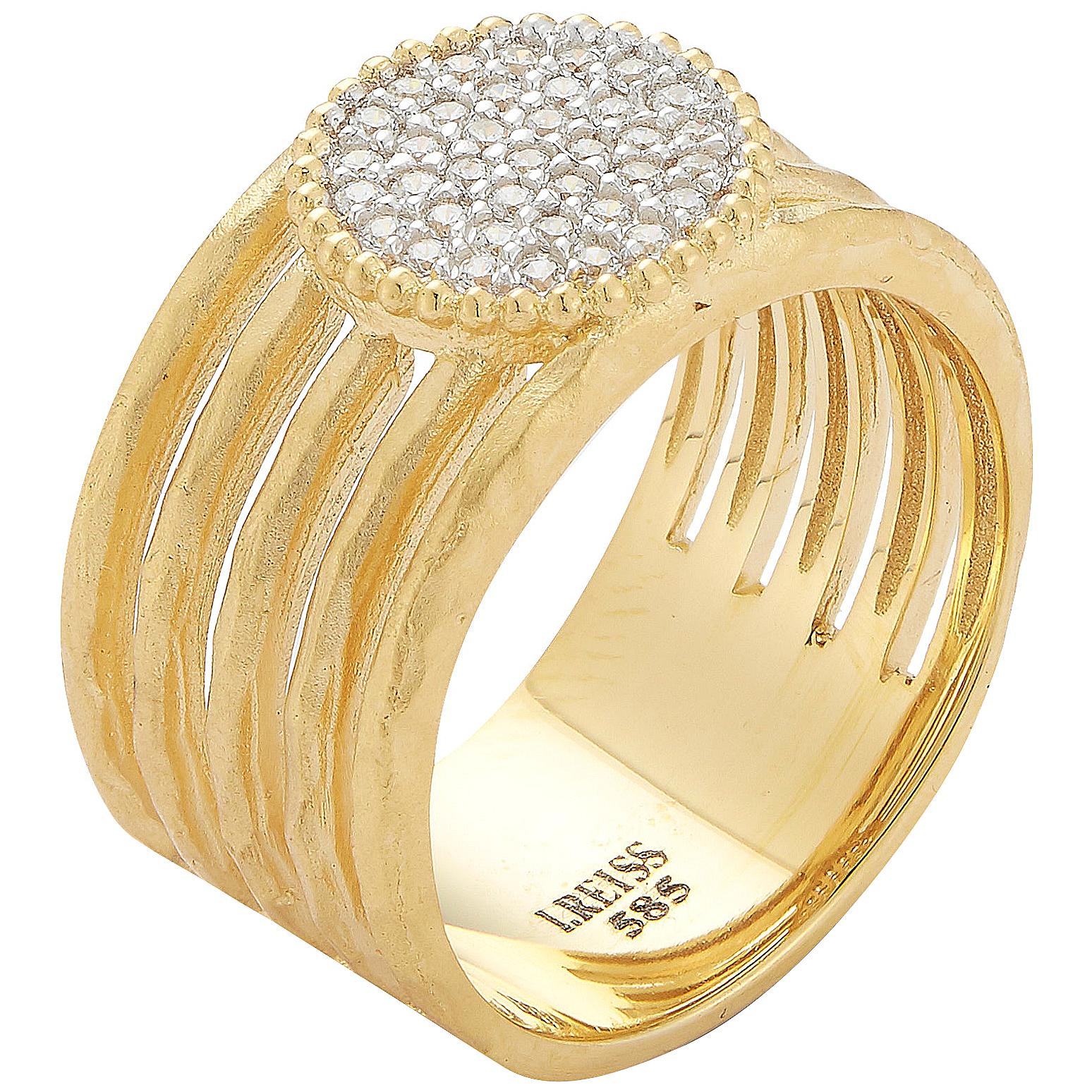 Handcrafted 14 Karat Yellow Gold Cut-Out Ring with a Pave Oval Motif