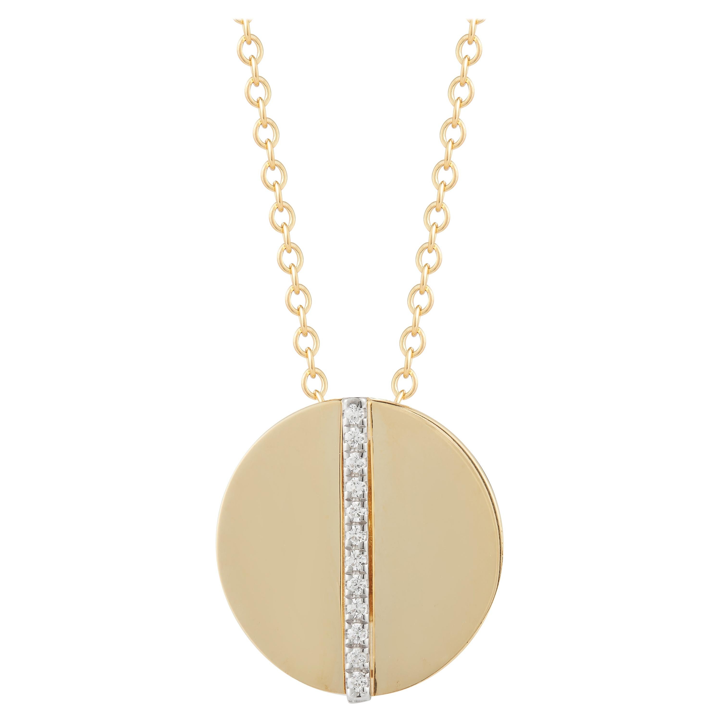 Hand-Crafted 14 Karat Yellow Gold Dainty Round-Shaped Pendant For Sale