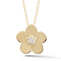 Hand-Crafted 14 Karat Yellow Gold Daisy Flower Pendant