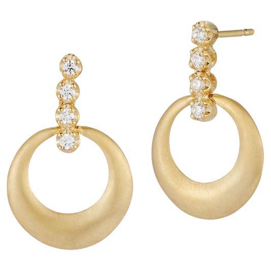 Hand-Crafted 14 Karat Yellow Gold Dangling Open Circle Earrings For Sale