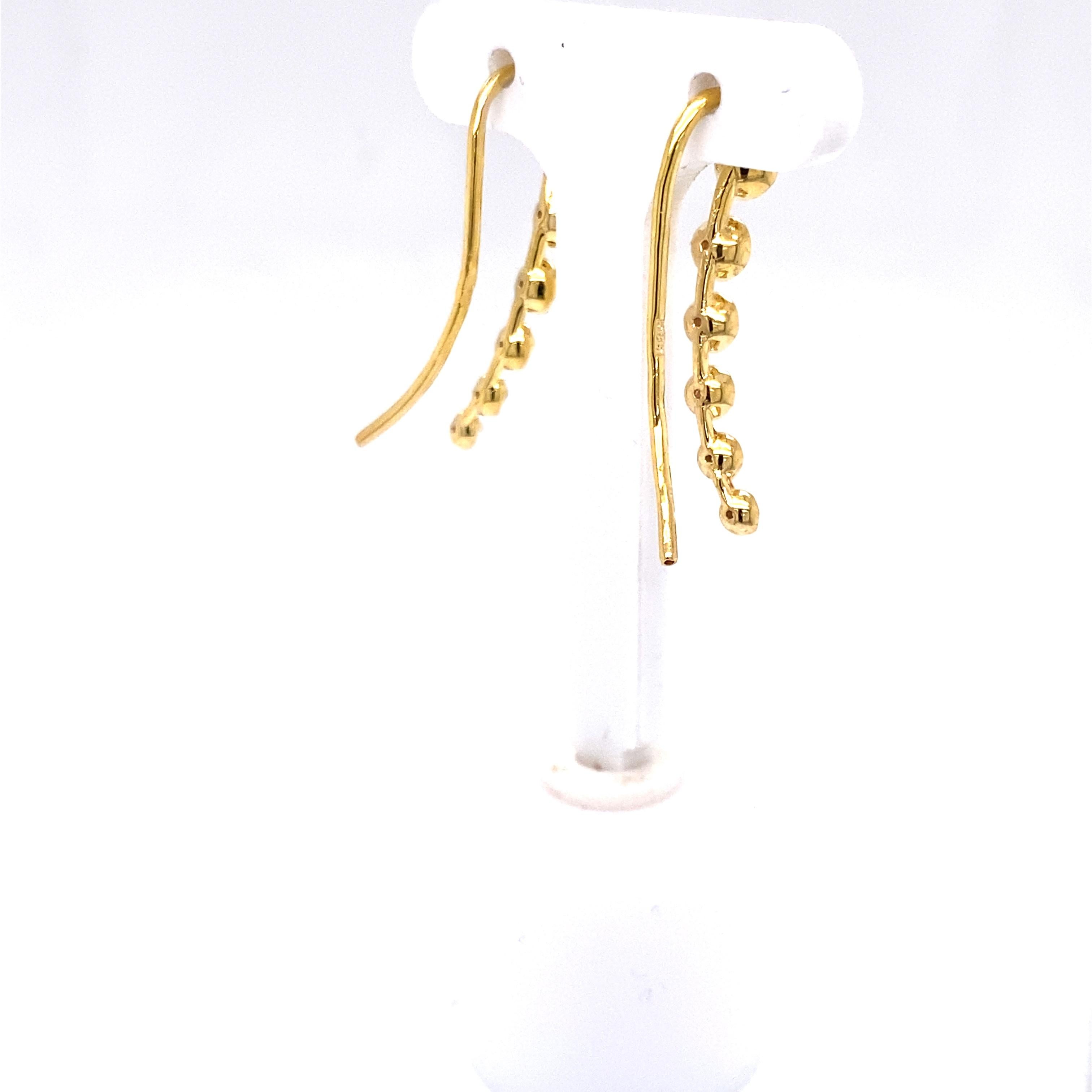 Hand-Crafted 14 Karat Yellow Gold Diamond Bezel Climber Earrings In New Condition For Sale In Great Neck, NY
