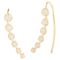 Boucles d'oreilles pendantes en or jaune 14 carats avec diamants et chaton, faites à la main