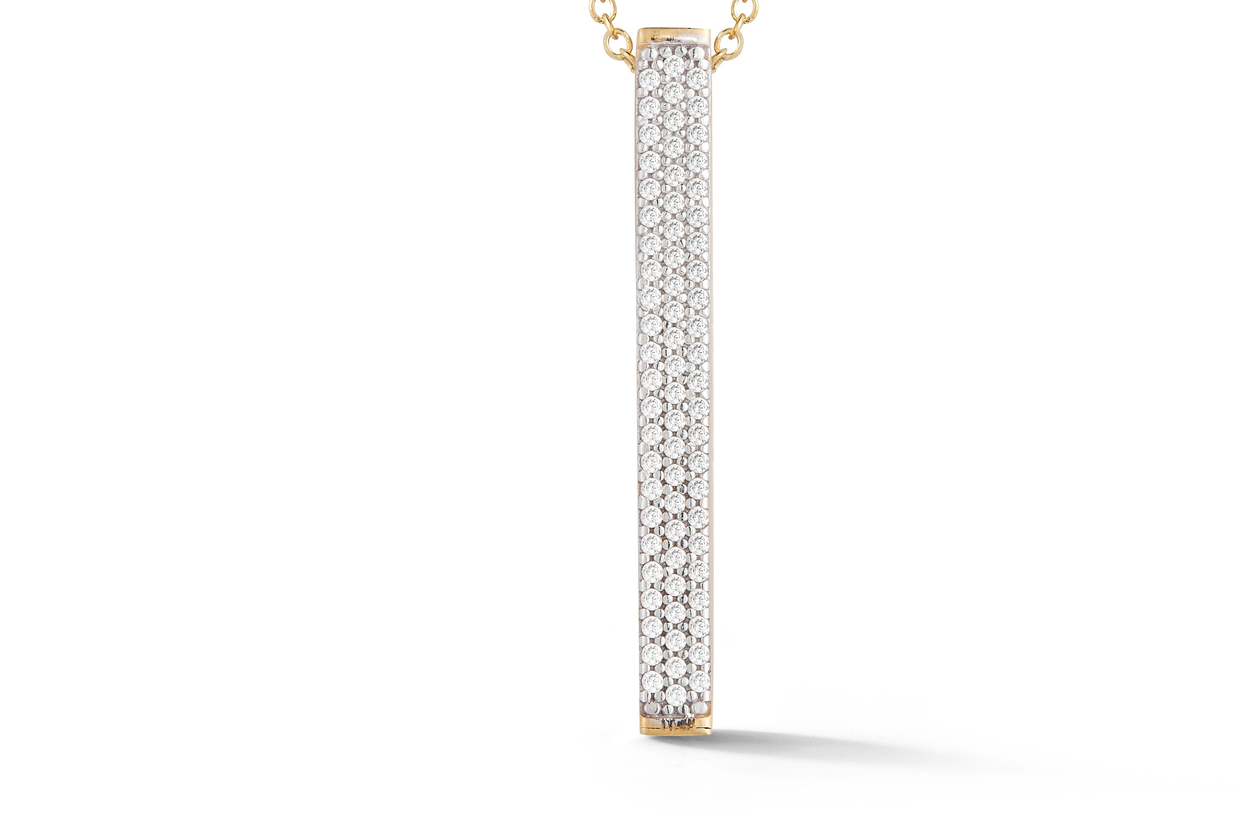 14 Karat Yellow Gold Hand-Crafted Polish-Finished Diamond Bar Pendant, Enhanced with 0.52 Carat Diamonds, Sliding on a 16