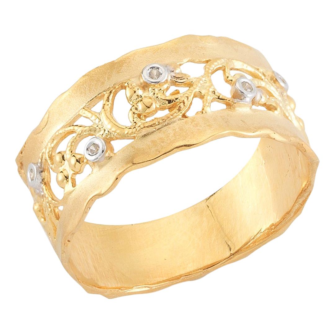 Handgefertigter filigraner Ring aus 14 Karat Gelbgold