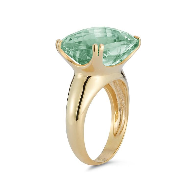 For Sale:  Hand-Crafted 14 Karat Yellow Gold Green Amethyst Color Stone Cocktail Ring 2