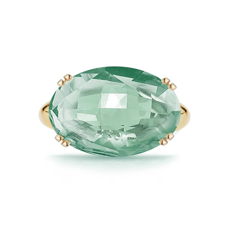 For Sale:  Hand-Crafted 14 Karat Yellow Gold Green Amethyst Color Stone Cocktail Ring 3