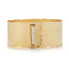 Handcrafted 14 Karat Yellow Gold Hammered Buckle Closure Cuff Bracelet