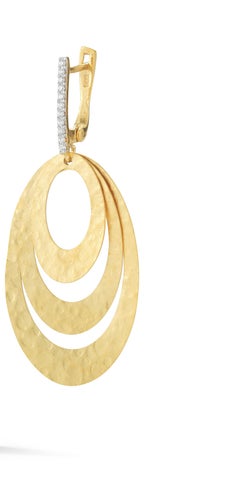 Handcrafted 14 Karat Yellow Gold Hammered Cascading Oval Earrings