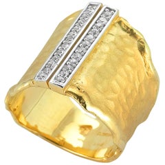 Handcrafted 14 Karat Yellow Gold Hammered Cigar Ring