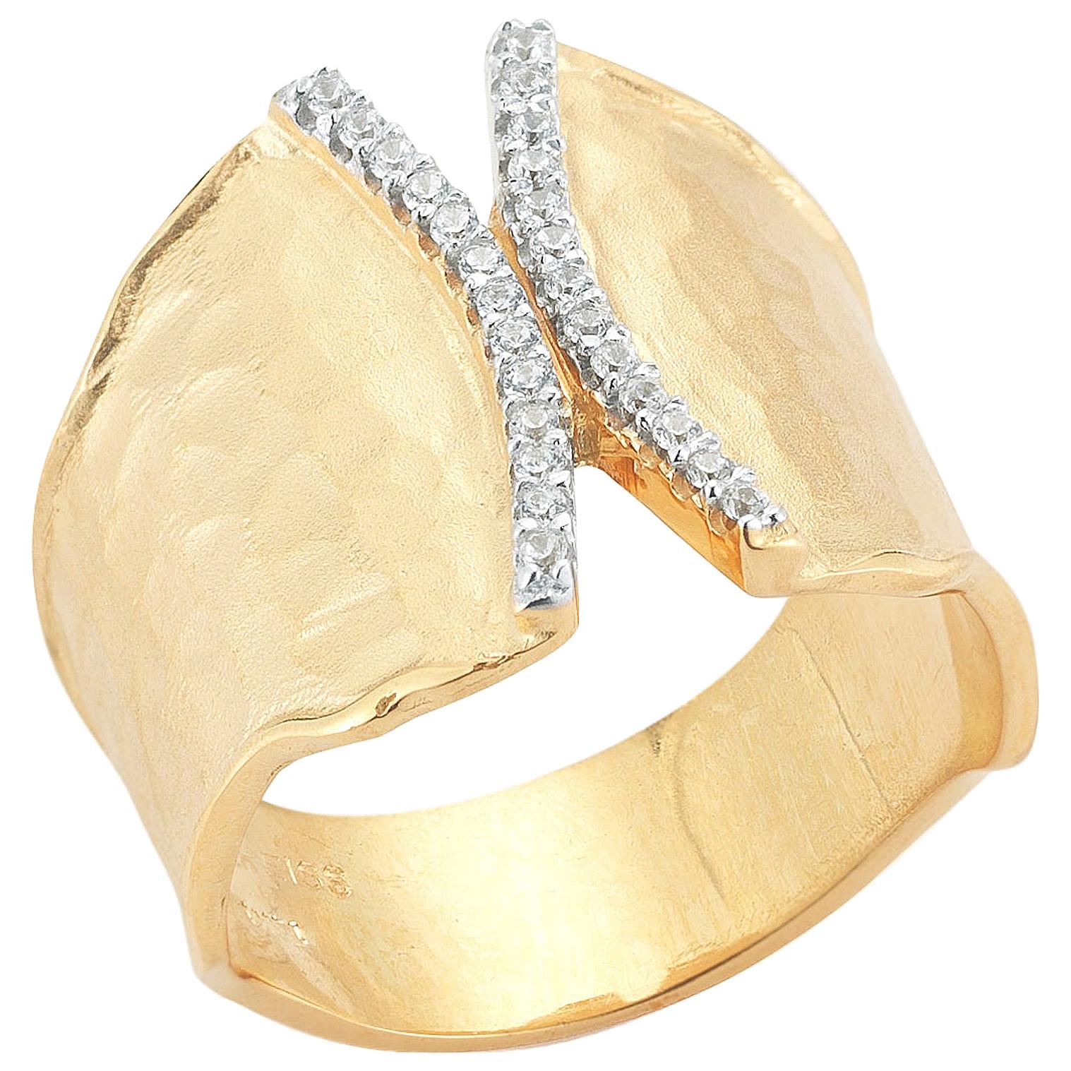 Handcrafted 14 Karat Yellow Gold Hammered Cigar Ring at 1stDibs