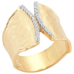 Handcrafted 14 Karat Yellow Gold Hammered Cigar Ring