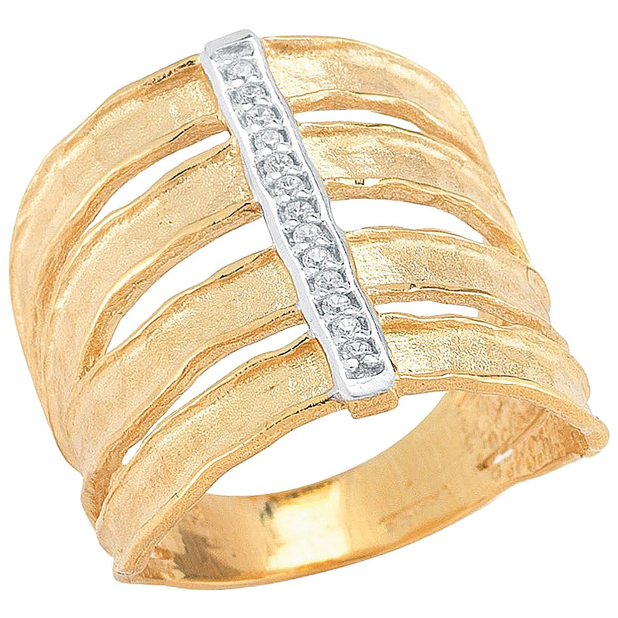 Handcrafted 14 Karat Yellow Gold Hammered Cut-Out Cigar Ring For Sale
