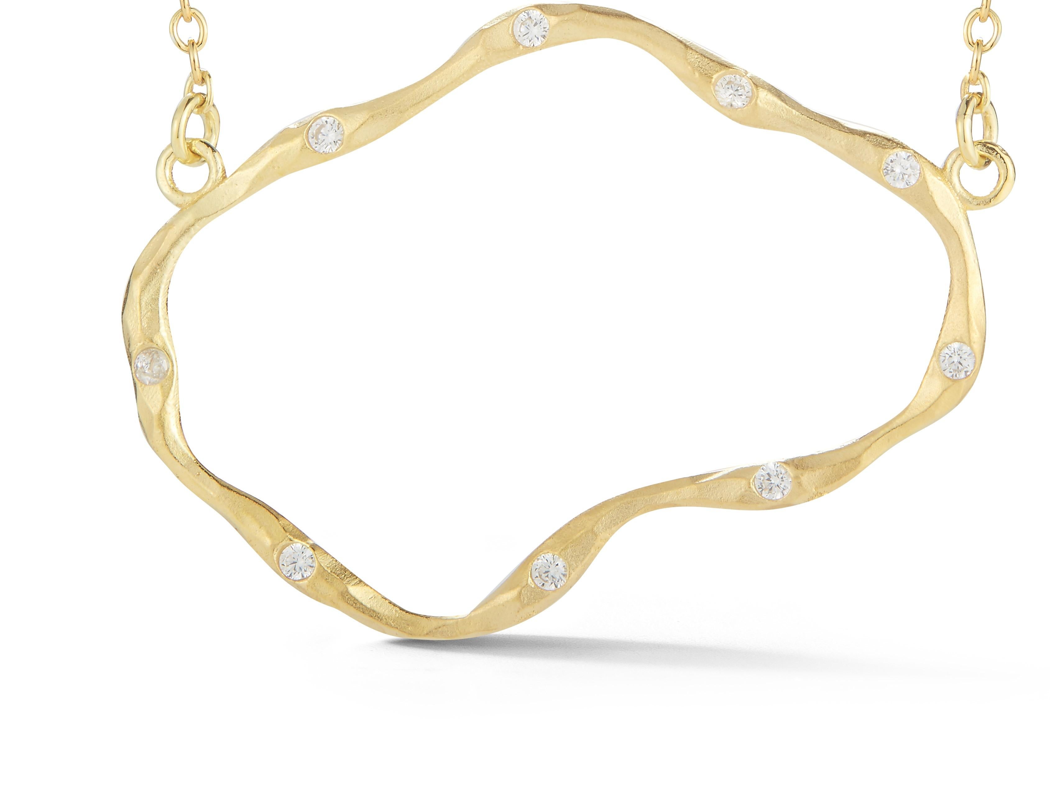 14 Karat Yellow Gold Hand-Crafted Matte and Hammer-Finished East-to-West Open Free-Form Necklace, Set on a 16