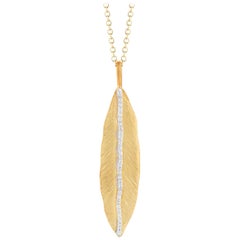 Handcrafted 14 Karat Yellow Gold Hammered Feather Pendant