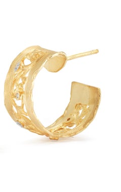 Handcrafted 14 Karat Yellow Gold Hammered Filigree Hoop Earrings