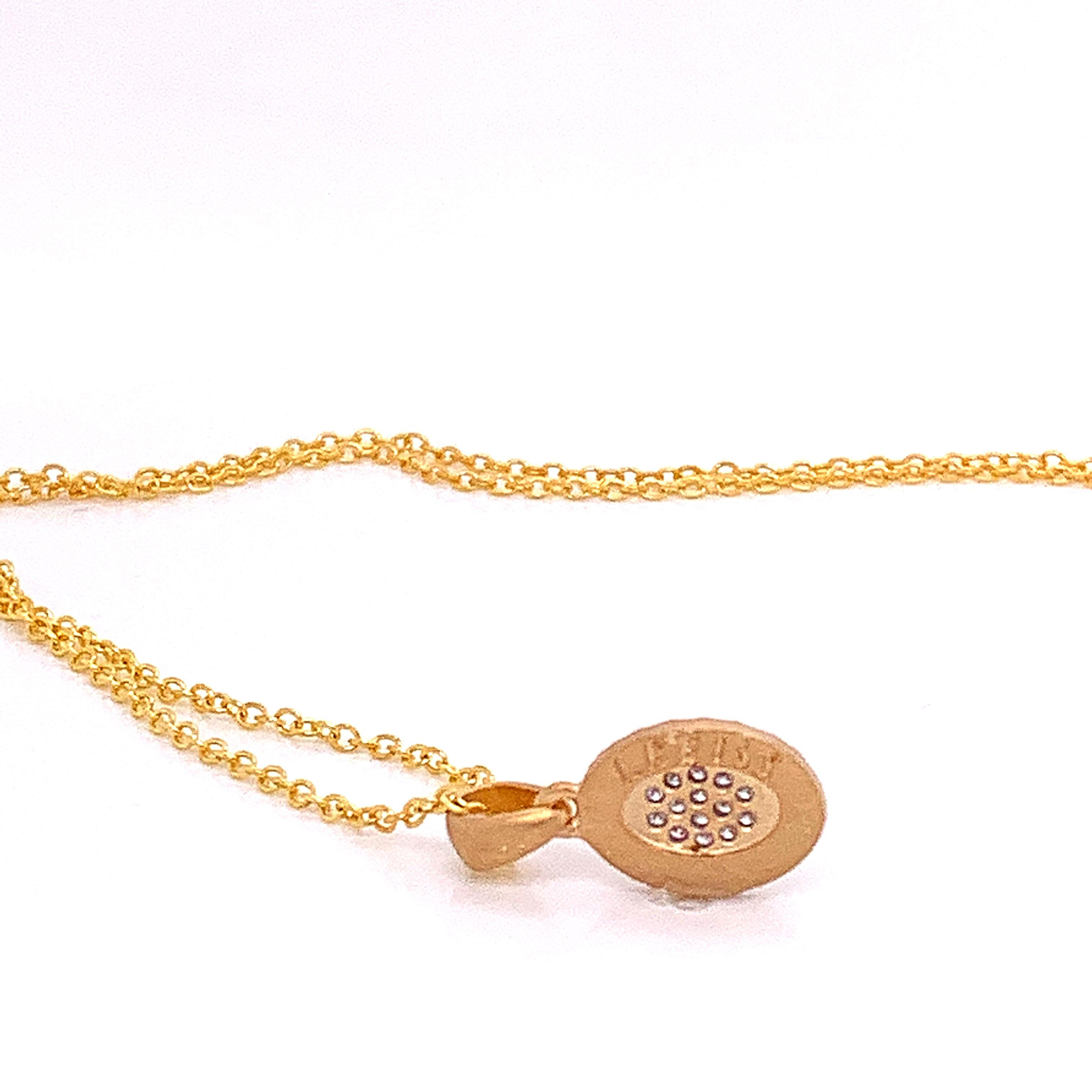 Round Cut Handcrafted 14 Karat Yellow Gold Hammered Oval Pendant For Sale