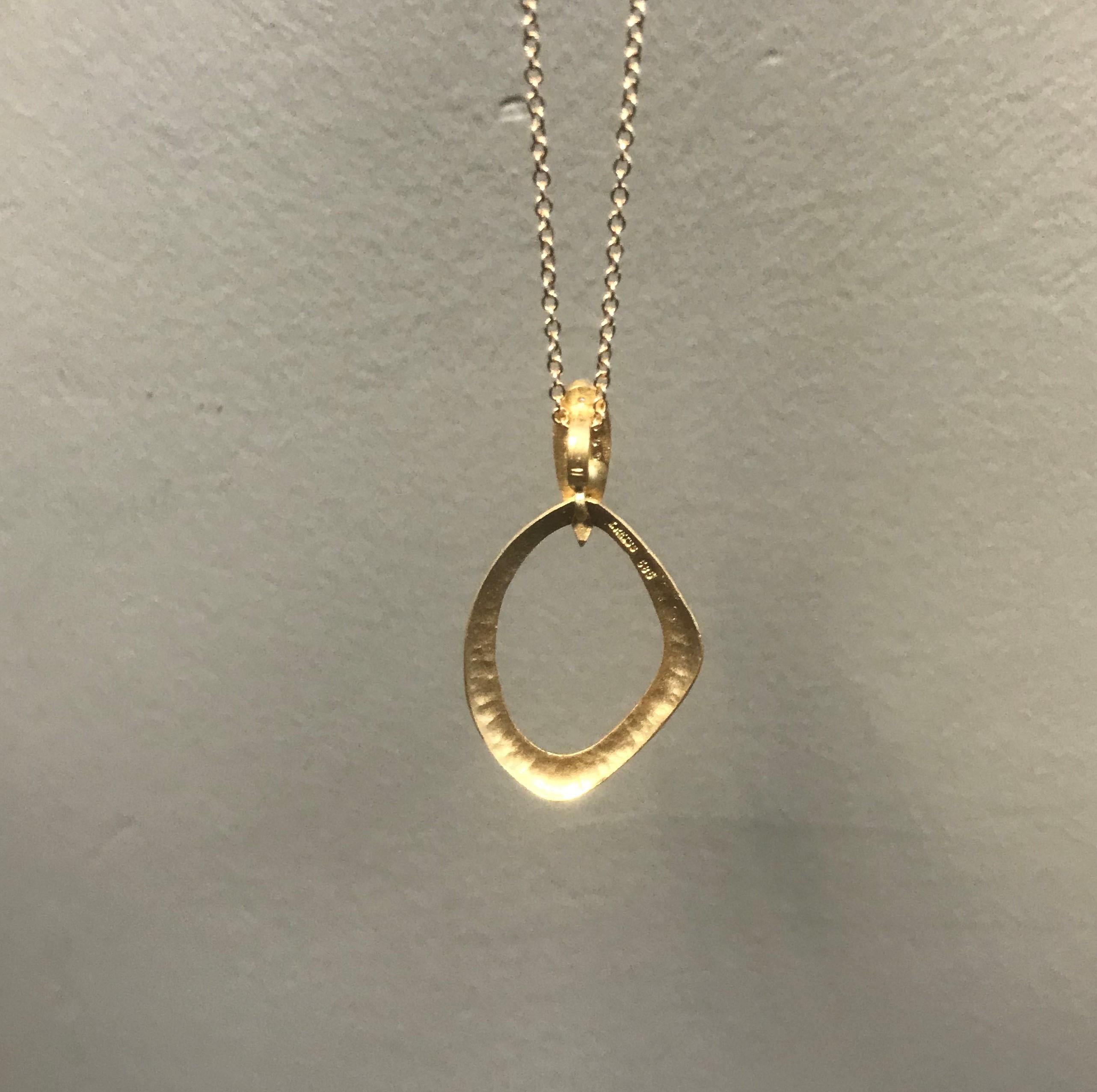 Women's Handcrafted 14 Karat Yellow Gold Hammered Pendant Accented with Diamonds For Sale