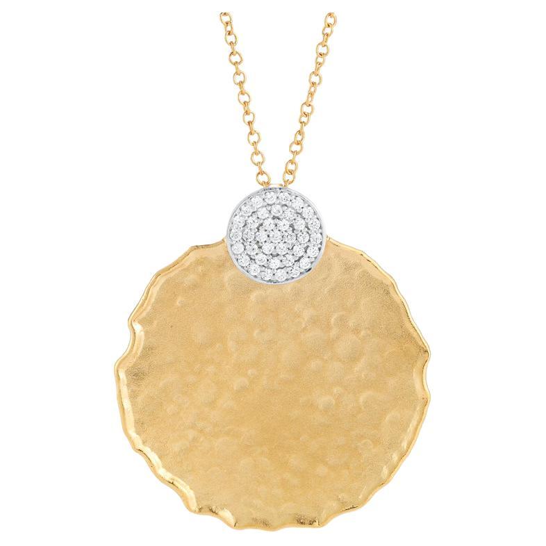 Hand-Crafted 14 Karat Yellow Gold Hammered Pendant For Sale