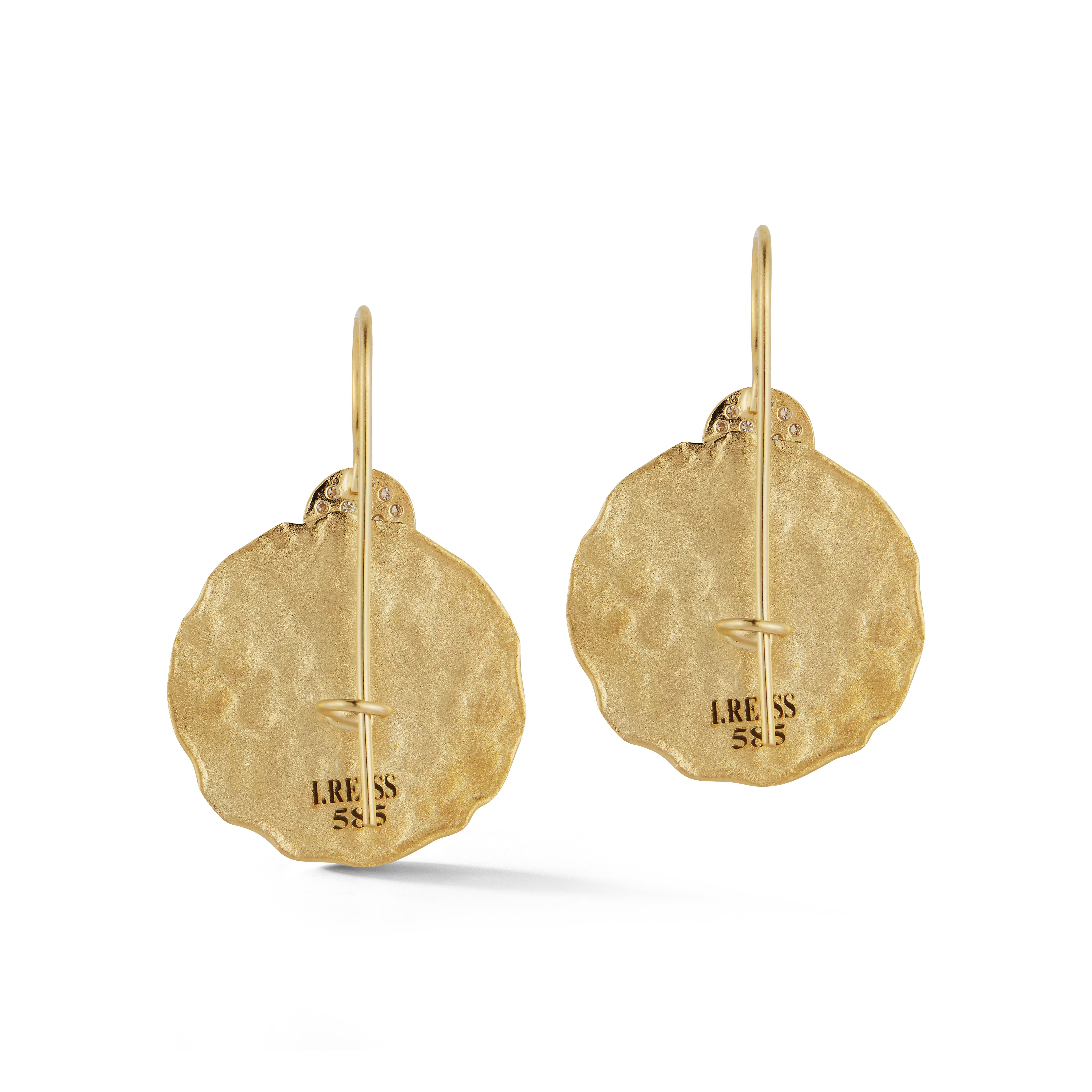 Round Cut Handcrafted 14 Karat Yellow Gold Hammered Round-Shaped Earrings For Sale