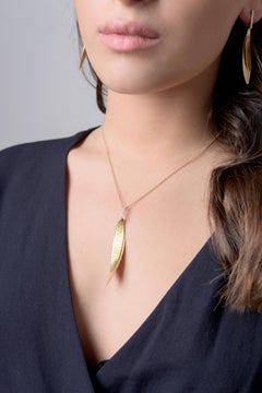 Handcrafted 14 Karat Yellow Gold Hammered Stacked Small and Large Leaf Pendant