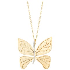 Handcrafted 14 Karat Yellow Gold Matt and Polish-Finished Butterfly Pendant