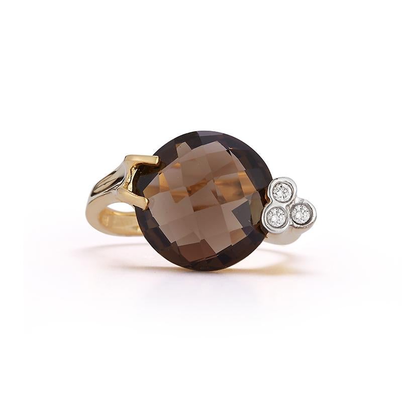 For Sale:  Hand-Crafted 14 Karat Yellow Gold Smokey Topaz Color Stone Cocktail Ring 2