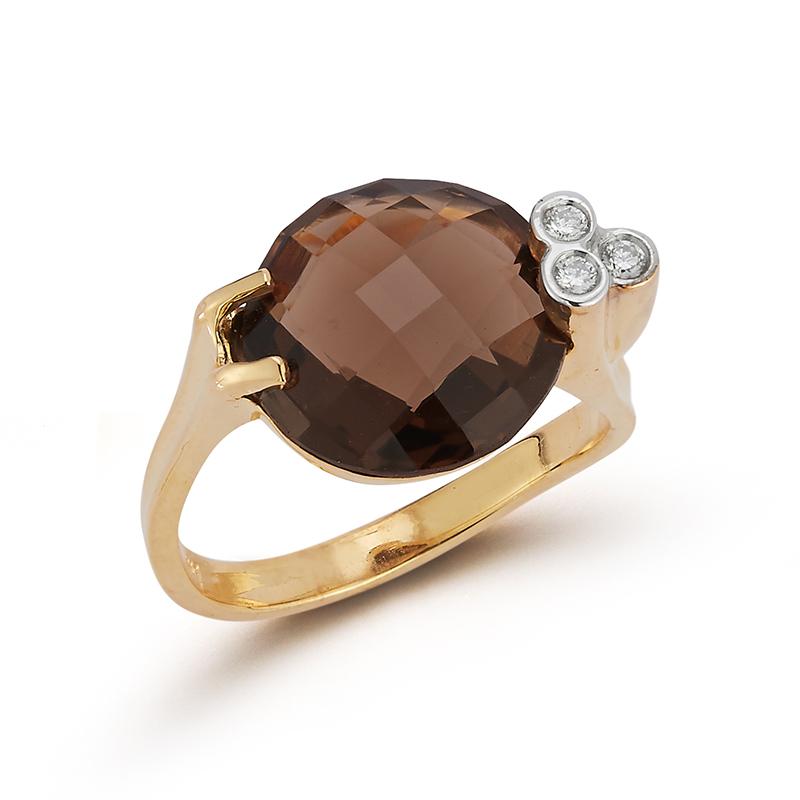 For Sale:  Hand-Crafted 14 Karat Yellow Gold Smokey Topaz Color Stone Cocktail Ring 4
