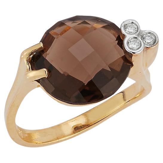 For Sale:  Hand-Crafted 14 Karat Yellow Gold Smokey Topaz Color Stone Cocktail Ring