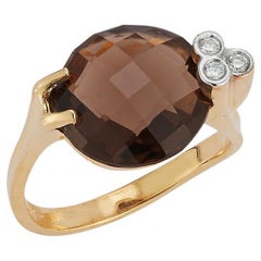 Hand-Crafted 14 Karat Yellow Gold Smokey Topaz Color Stone Cocktail Ring