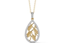 Hand-Crafted 14 Karat Yellow Gold Tear-Drop Vine Leaf Pendant