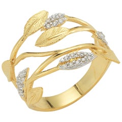 Handcrafted 14 Karat Yellow Gold Textured Vine Leaf Ring