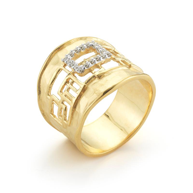 Im Angebot: Handgefertigter Vitrage-Ring aus 14 Karat Gelbgold () 4