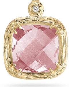 Realizzato a mano in oro 14K 0,02 ct. tw. Ciondolo con diamante e quarzo rosa da 3,35 carati