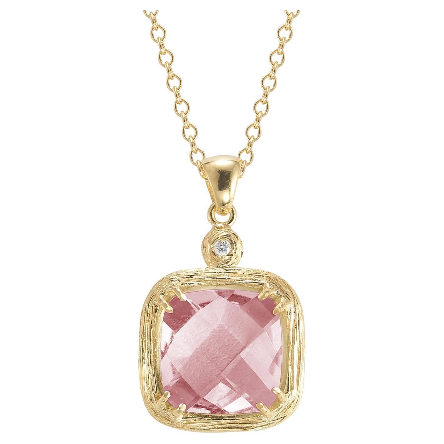 Hand-Crafted 14K Gold 0.02 ct. tw. Diamond & 3.35CT Rose Quartz Pendant