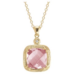 Hand-Crafted 14K Gold 0.02 ct. tw. Diamond & 3.35CT Rose Quartz Pendant