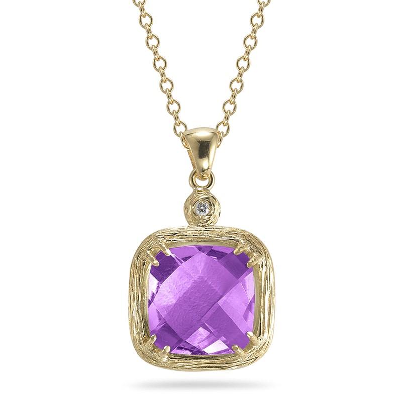 Or 14 carats fait main 0,02 carat tw. Pendentif diamant et améthyste 3.6CT Neuf - En vente à Great Neck, NY