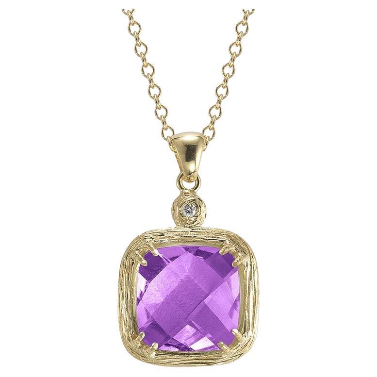 Or 14 carats fait main 0,02 carat tw. Pendentif diamant et améthyste 3.6CT