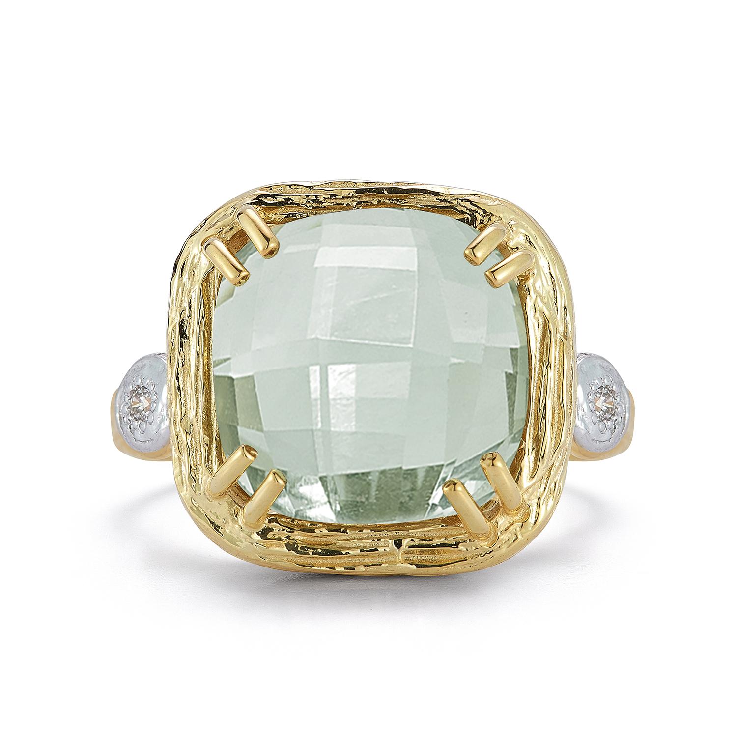For Sale:  Hand-Crafted 14K Gold 0.03 ct. tw. & 10mm 3.5CT Green Amethyst Color Ring 2