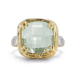 Hand-Crafted 14K Gold 0.03 ct. tw. & 10mm 3.5CT Green Amethyst Color Ring