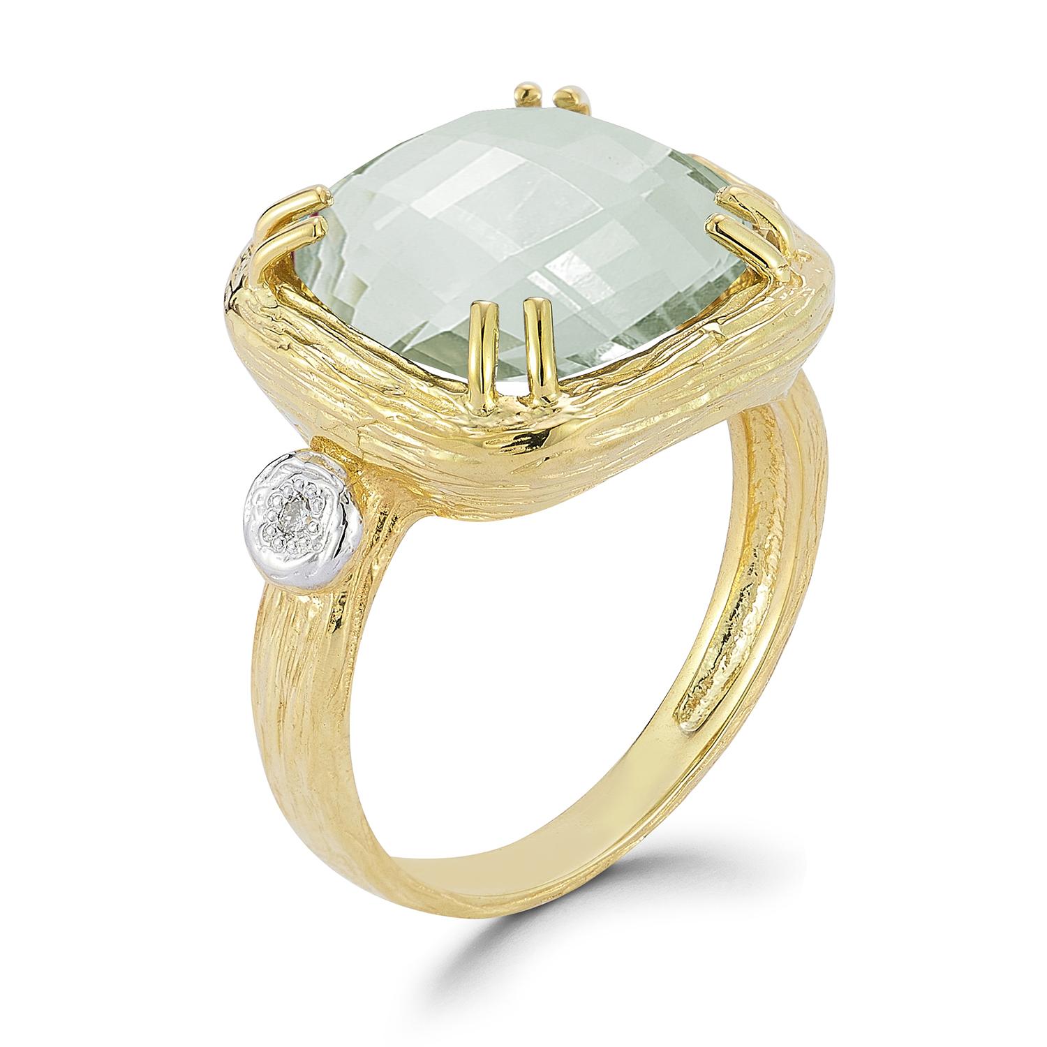 For Sale:  Hand-Crafted 14K Gold 0.03 ct. tw. & 10mm 3.5CT Green Amethyst Color Ring 3