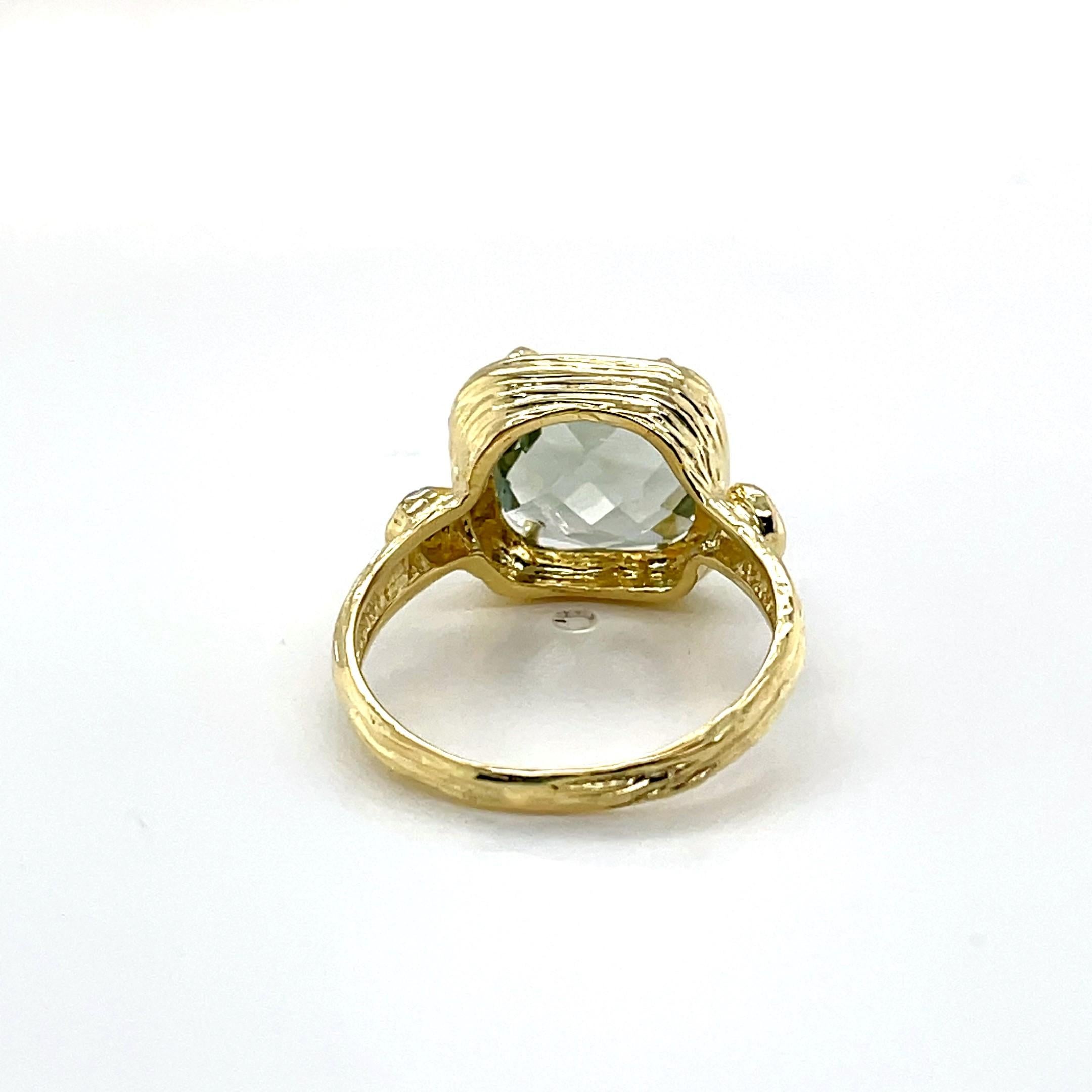 For Sale:  Hand-Crafted 14K Gold 0.03 ct. tw. & 10mm 3.5CT Green Amethyst Color Ring 5