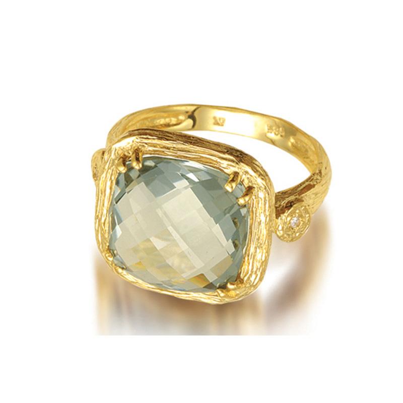 For Sale:  Hand-Crafted 14K Gold 0.03 ct. tw. & 12mm 5.75CT Green Amethyst Cocktail Ring 4