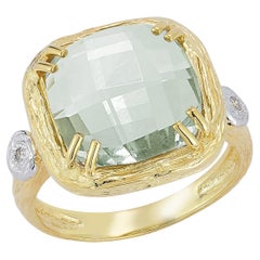 Anillo de cóctel de oro de 14 quilates de 0,03 quilates de tw. y 12 mm de amatista verde de 5,75 quilates