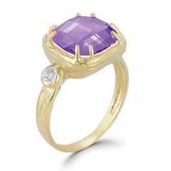 Hand-Crafted 14K Gold 0.03 ct. tw. Diamond & 10mm 3.5CT Amethyst Color Ring