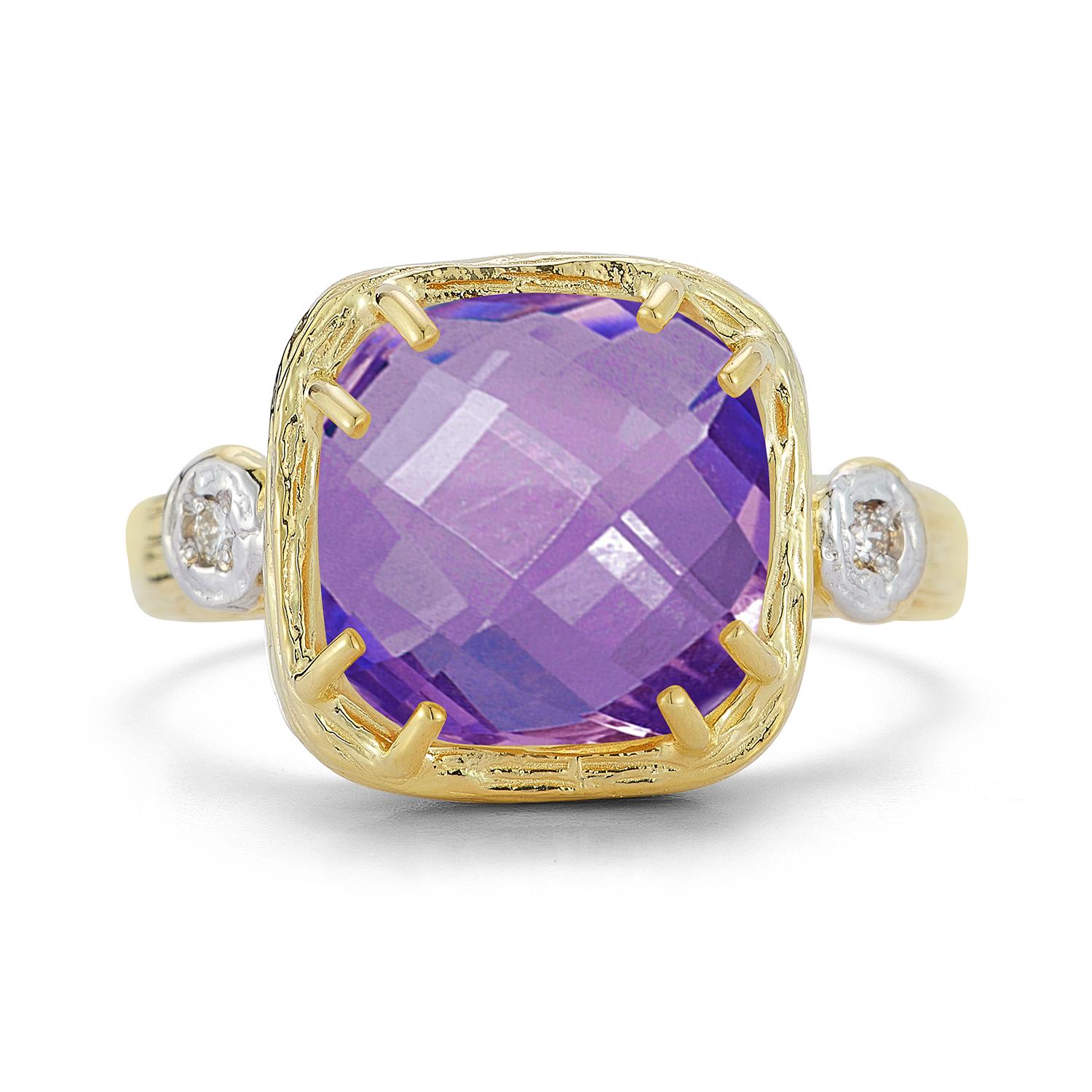 For Sale:  Hand-Crafted 14K Gold 0.03 ct. tw. Diamond & 10mm 3.5CT Amethyst Color Ring 3