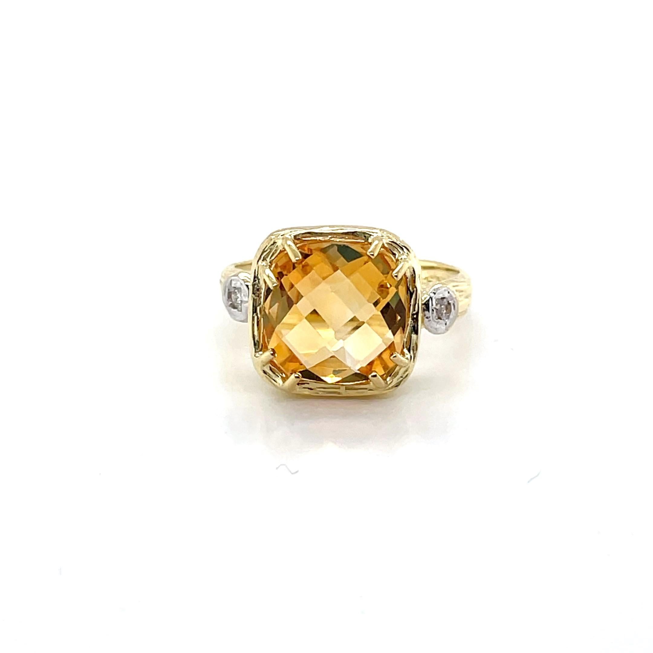 For Sale:  Hand-Crafted 14K Gold 0.03 ct. tw. Diamond & 10mm 3.5CT Citrine Color Ring 2