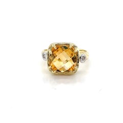 Hand-Crafted 14K Gold 0.03 ct. tw. Diamond & 10mm 3.5CT Citrine Color Ring